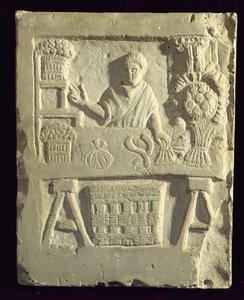 Relief représentant un vendeur de fleurs et de légumes - Roman